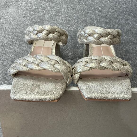 Dolce Vita Shoes Womens Size 7.5 Gold Heels Braided Sandals Block Party Chic - Picture 10 of 12